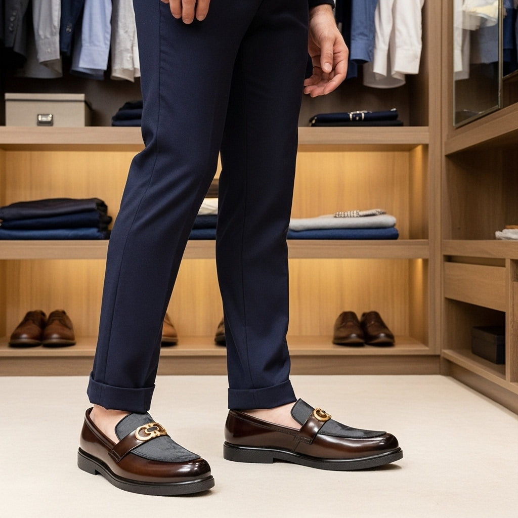 Shaded Brown Handmade Loafer With Suede Pattern | With Premium Gel Soul For Comfort